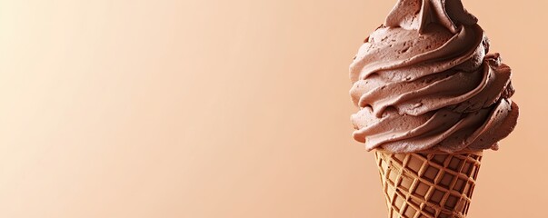 Ice cream in a cone on a solid pastel background. Wallpaper, banner, background.