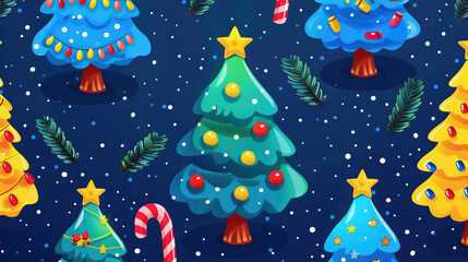 Seamless pattern Christmas tree and Candy cane.
