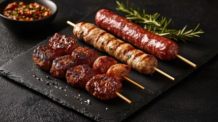 Grilled Meat Skewers and Sausage with Rosemary