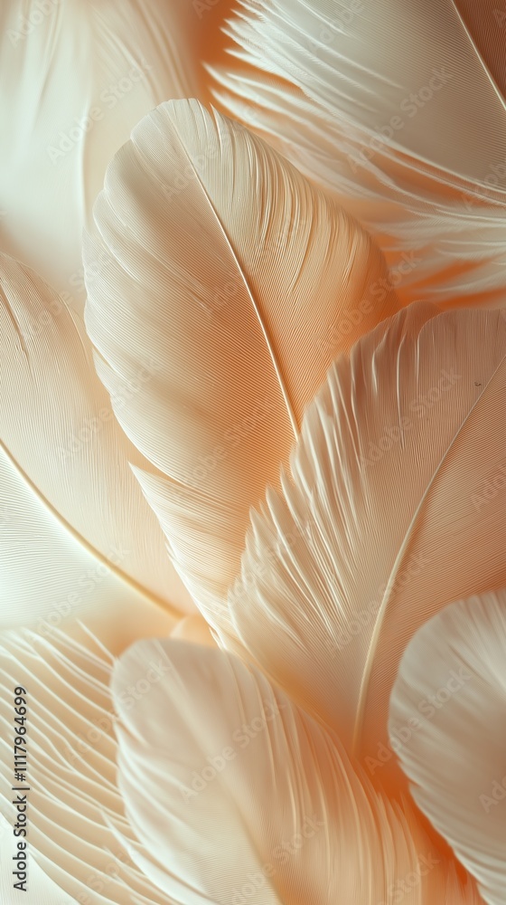 Poster soft feathers blend seamlessly in beige tones creating a calming visual texture
