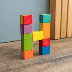 Colorful wooden letters of the alphabet arranged creatively, showcasing a vibrant