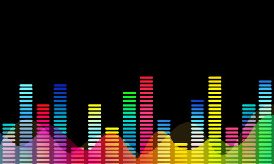 Abstract background, digital equalizer bar graph, digital graphic illustration, frequency graph, sound wave, gradient color bar.