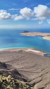 Panoramic view of La Graciosa island from Mirador Del Rio (viewpoint). Lanzarote. Canary Islands. Spain.