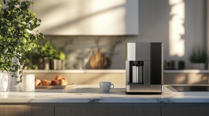 Coffee Machine on Marble Countertop. Created with Generative AI