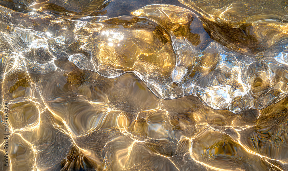 Aufkleber abstract image of sunlight reflecting on water, creating shimmering, golden patterns and textures. p