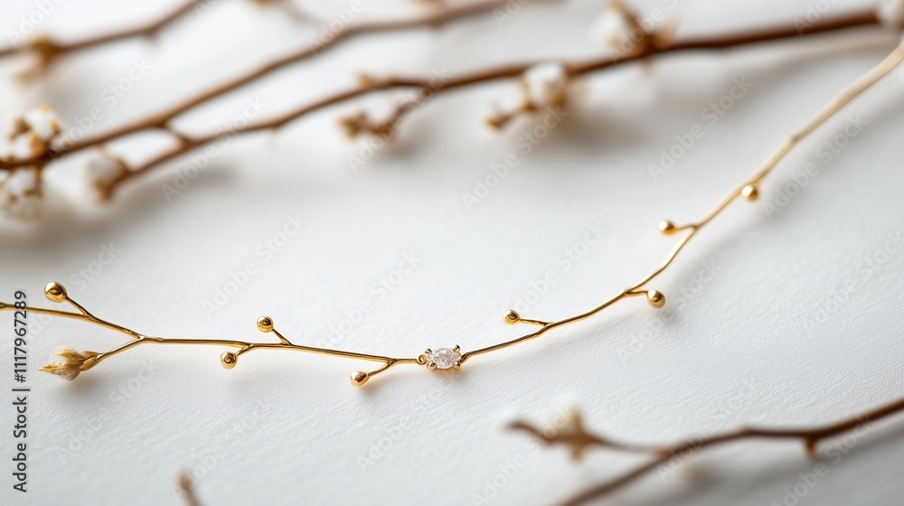 Poster delicate branches with small buds arranged artistically on a white surface in a serene setting