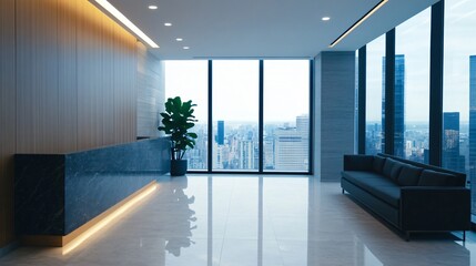 A modern law firm office with lawyers discussing a complex contract.
