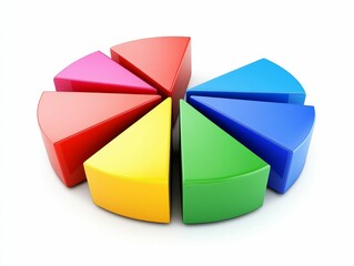 Colorful three-dimensional pie chart segments.