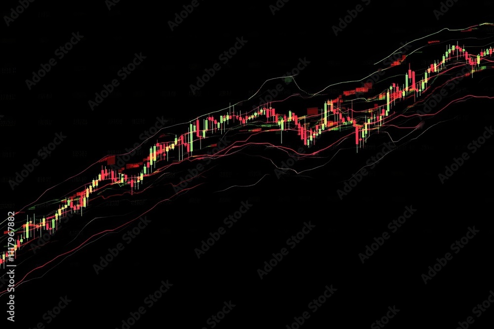 Poster stock market graph illustrating ascending trends with numerical data representations