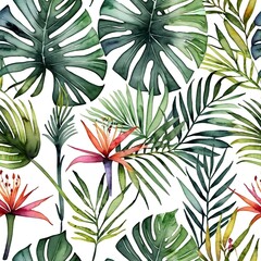 Tropical Paradise Watercolor Pattern 