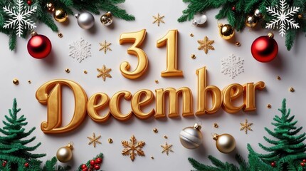 New year’s eve celebration december 31 festive decorations holiday environment aerial view joyful concepts