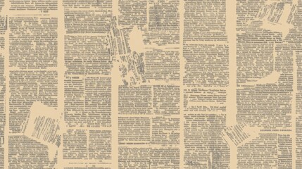 Obraz premium Vintage aged newspaper grunge texture with old newsprint pattern in sepia tones, featuring an unreadable horizontal page with space for text images, ideal for retro or historical art collage designs