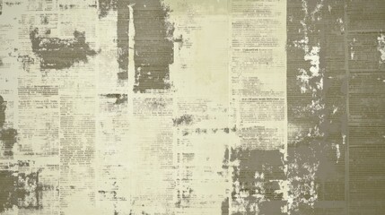 Vintage aged newspaper grunge texture with old newsprint pattern in sepia tones, featuring an unreadable horizontal page with space for text images, ideal for retro or historical art collage designs