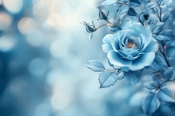 Light blue and white background, light turquoise rose decoration, simple composition, light color theme, soft edges, and blurred details. The overall atmosphere is gentle and elegant, suitable for a g