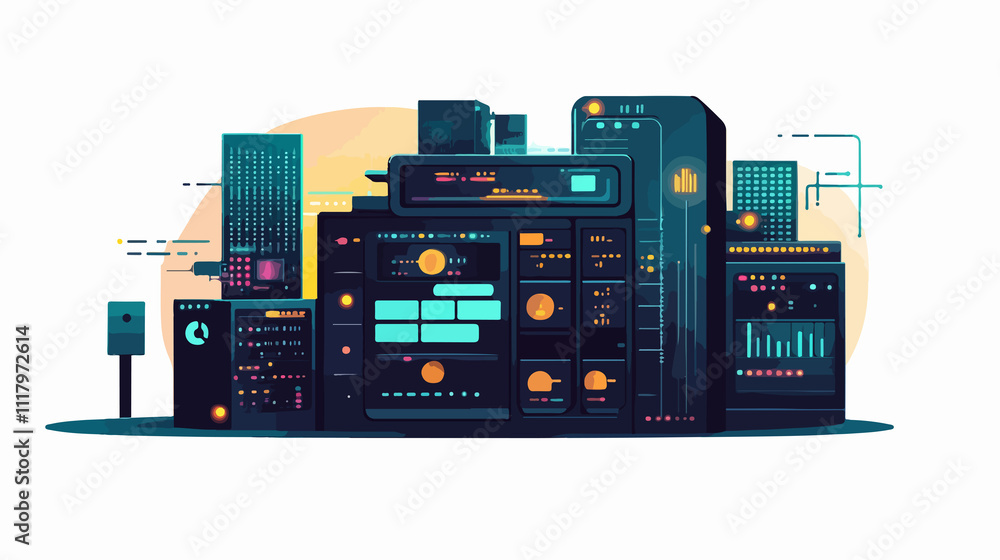 Wall mural cybersecurity and data center connection server graphic illustration
