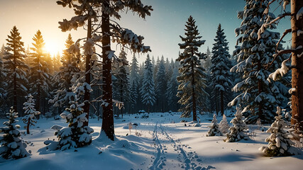 Fototapeta premium Wonderland ForestA dense forest blanketed in snow