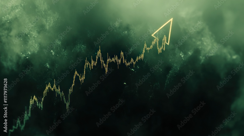 Poster here's a description and keywords for your stock image.. upward trending stock market graph amidst a