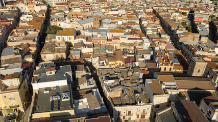 Aerial view of houses and buildings in Torremaggiore located in Puglia, Italy. It is a small town...