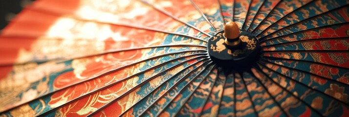 A close - up of a traditional Japanese umbrella( wagasa) with intricate patterns