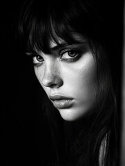 A Minimalistic Portrait of a Woman Capturing the Essence of Chaos in Her Expression with Soft Natural Light and Dramatic Shadows