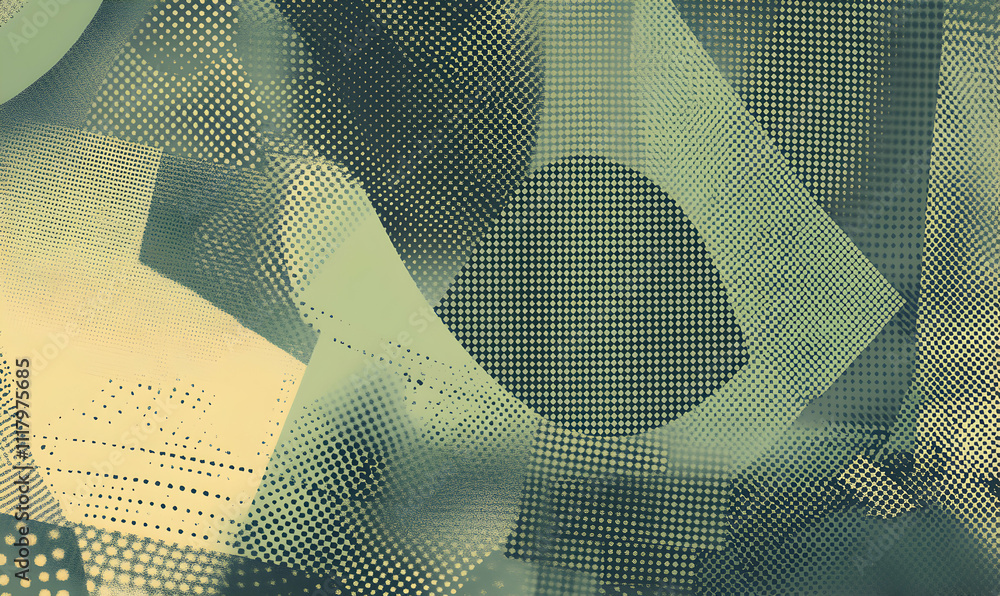 Poster abstract halftone pattern background. stylish green and beige geometric shapes create a dynamic, mod