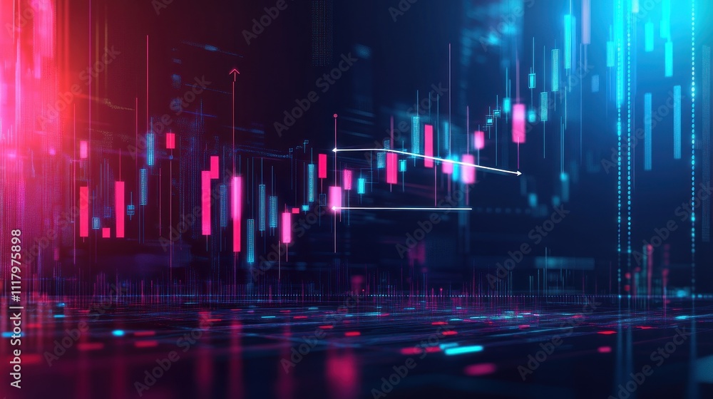 Poster here's a description and keywords for your stock photo.. abstract digital stock market chart with ri