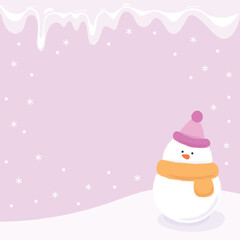 Template with a snowman on a pink background