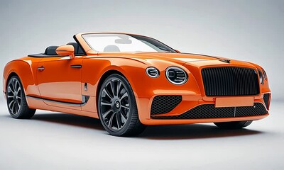 Sleek orange convertible sports car on display. - Powered by Adobe