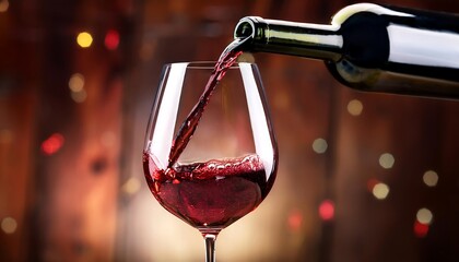 Red wine poured into a glass, rich in color, a drink for celebration and fun.
