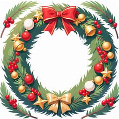 Festive Christmas Wreath on Solid Background