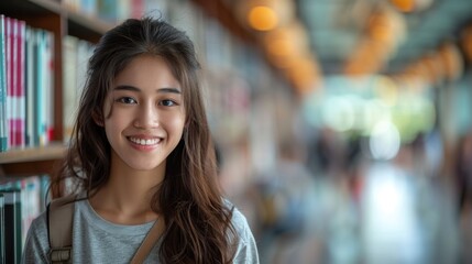 Portrait of Smiling Asian Female Student with College Attire