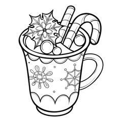 Coloring page Christmas drink Black vector outline or line art isolated on a transparent background