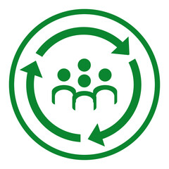 illustration of assembly point sign with circular arrows on white circle board 