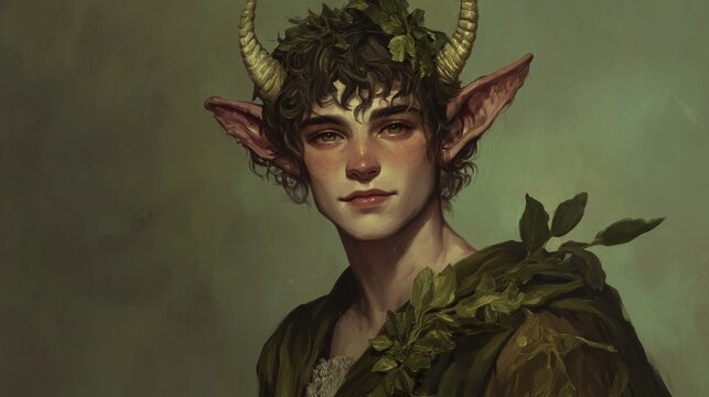 A Youthful Faun Adorned With Green Leaves