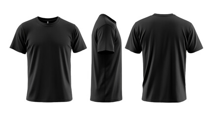 Black and white blank t-shirt clothing design. New sport unisex textile form with u neck collar for man and woman. Advertising or ads template on cloth and fashion theme