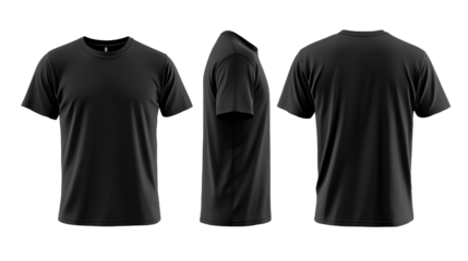 Black and white blank t-shirt clothing design. New sport unisex textile form with u neck collar for man and woman. Advertising or ads template on cloth and fashion theme