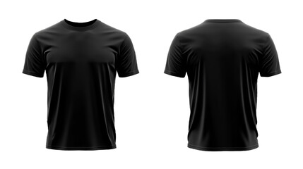Black and white blank t-shirt clothing design. New sport unisex textile form with u neck collar for man and woman. Advertising or ads template on cloth and fashion theme