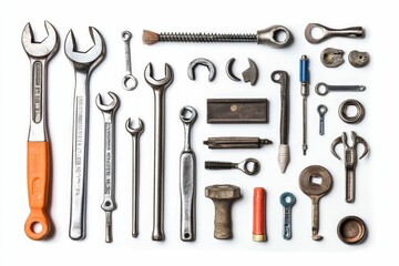 Assorted worn metal tools arranged neatly.
