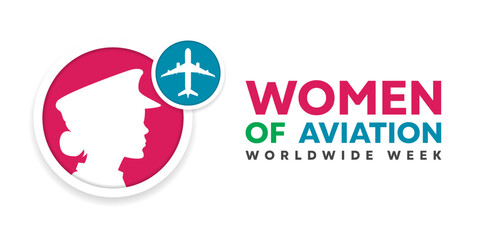 Women of Aviation Worldwide Week. Great for cards, banners, posters, social media and more. White background.  