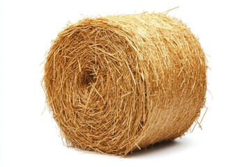 Round bale of hay isolated on white background representing agriculture and farming