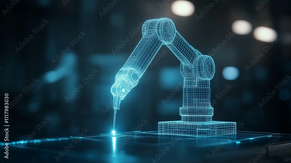 Poster high-tech robotic arm operating with precision in an industrial setting during a manufacturing proce