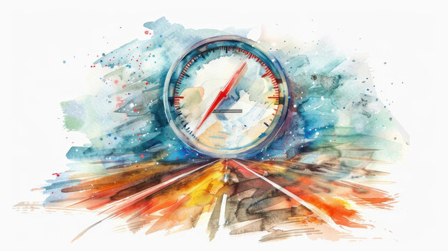 55 mph Speed Limit Day Vibrant watercolor compass on colorful landscape background