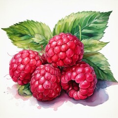 A vibrant watercolor illustration of fresh raspberries, perfect for eco-branding and culinary delights.