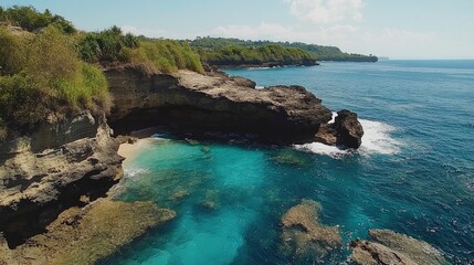 Coastal Rock Formation With Turquoise Ocean Water