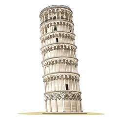 Cartoon version of the Leaning Tower of Pisa on a white background