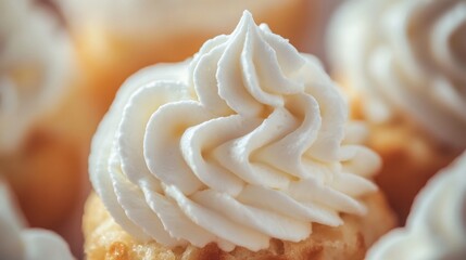 National Cream Puff Day Close-up of creamy vanilla frosting on cupcake