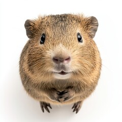 Adopt a Rescued Guinea Pig Month Cute guinea pig standing upright with paws together on white background