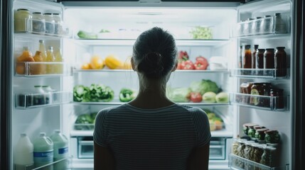 Woman Viewing Refrigerator Food Contents