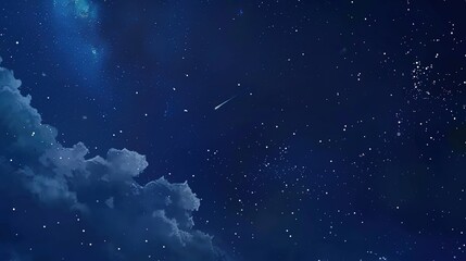 Obraz premium Panoramic blue night sky with milky way and stars on dark background. Fill the universe, nebulae and galaxies with noise and particles. Dark night sky.