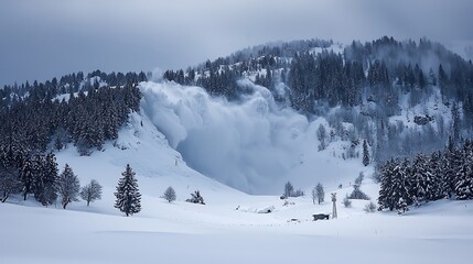 Obraz premium Dramatic avalanche in snowy mountains 